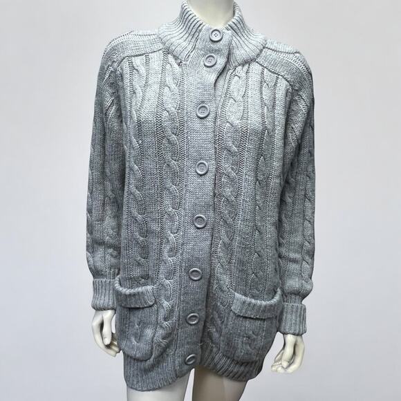 Vintage 80s Sears Men's Gray Cable Knit Cardigan Sweater Chunky Size 44 - Picture 2 of 15